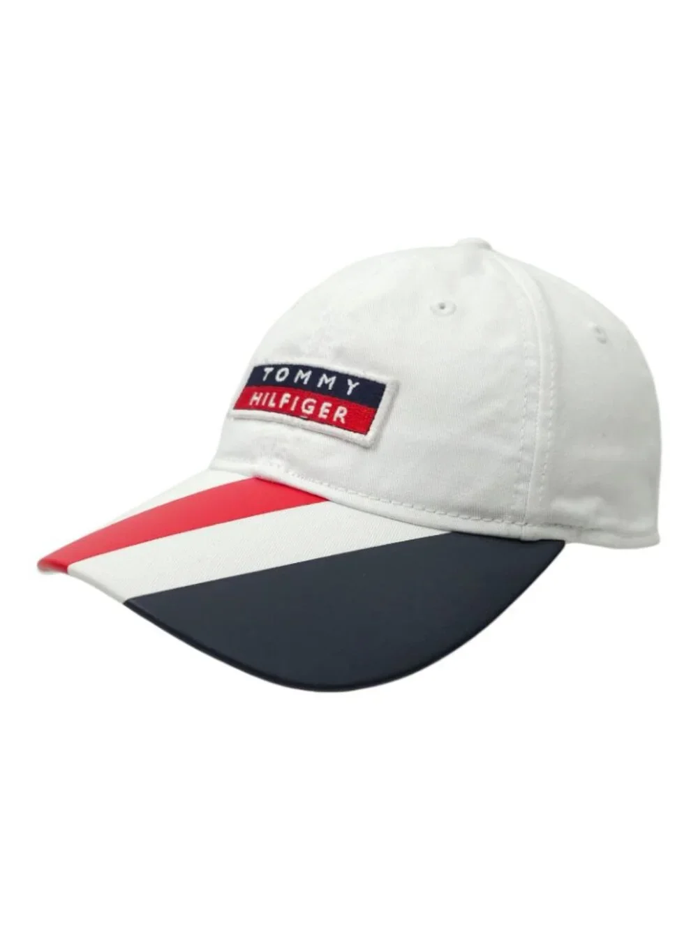 Tommy Hilfiger Flag Logo Patch Striped Baseball Cap White Dad Hat Strapback